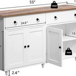 White Buffet Sideboard Cabinet with Storage, 55” Mid-Century Coffee Bar Cabinet with 2 Drawers & 4 Doors, Kitchen Buffet Cabinet with Adjustable Shelf, Credenza Table for Entryway Dining Living Room