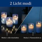 danip Sky Blue flameless Candle, Built-in Star String, 3 LED Candles, 10-Button Remote Control, 24-Hour Timer Function, Dancing Flame, Real Wax, Battery Powered. (Sky Blue)