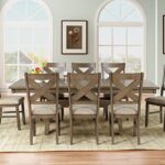 Roundhill Furniture Raven Wood 9-Piece Set, Extendable Trestle Dining Table with 8 Chairs, Glazed Pine Brown