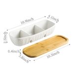 3-Compartment Condiment Set Ceramic Dipping Bowls, Sauce Dip Bowls 3 Piece with Wood Serving Tray Perfect for Snack Appetizer, Charcuterie, Food, 10-inches Christmas Serving Trays and Platters