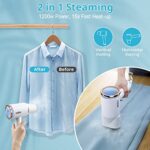 Portable Steamer for Clothes, Oragerju 2 in 1 Handheld Steamer and Iron, 15s Fast Heat-up, 2 Steam Modes, 1200w Auto Shut-Off Garment Steamer for Travel and Home, 170ML