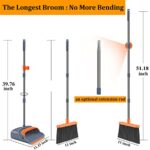 kelamayi Upgrade Broom and Dustpan Set, Self-Cleaning with Dustpan Teeth, Ideal for Dog Cat Pets Home Use, Super Long Handle Upright Stand Up Broom and Dustpan Set (Gray&Orange)