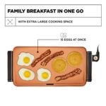 Crux Electric Griddle with Copper Ceramic Coating, Heat Resistant Handles, Dip Tray Make up to 15 Eggs or Pancakes, Matte Black and Copper Titanium, Extra Large, (14619)