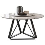 LAKIQ Marble Round Dining Table with Lazy Susan Modern Round Pedestal Dining Table Nordic Kitchen Dining Room Table with 3 Legs for Small Space-Table Only (White Lazy Susan,51.2″L x 51.2″W x 29.5″H)