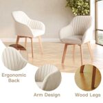 ANOUR Modern Accent Chairs Set of 2, Velvet Kitchen Dining Room Chairs with Wood Legs,Upholstered Arm Chairs for Living Room Bedroom Vanity(White,2 Pack)