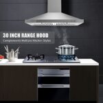 30 Inch Range Hood, Wall Mount Vent Hood in Stainless Steel with Ducted/Ductless Convertible Duct, 3 Speed Exhaust Fan, Energy Saving LED Light, Push Button Control, 2 Pcs Baffle Filters