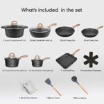JEETEE Pots and Pans Set Nonstick 20PCS, Granite Coating Cookware Sets Induction Compatible with Frying Pan, Saucepan, Sauté Pan, Grill Pan, Cooking Pots, PFOA Free, (Grey, 20pcs Cookware Set)