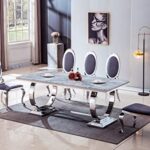 Dining Chairs Set of 6 – Modern Dining Chairs with Silver Stainless Steel Legs, Leatherette Dining Chairs with Round Back, Gray Dining Chairs Kitchen Chairs Dining Room Chairs Side Accent Chair