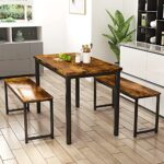 AWQM Dining Room Table Set, Kitchen Table Set with 2 Benches, Ideal for Home, Kitchen and Dining Room, Breakfast Table of 43.3×23.6×28.5 inches, Benches of 38.5×11.8×17.5 inches, Rustic Brown