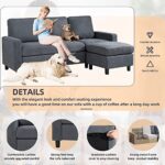 Shintenchi Convertible Sectional Sofa Couch, Modern Linen Fabric L-Shaped Couch 3-Seat Sofa Sectional with Reversible Chaise for Small Living Room, Apartment and Small Space (Dark Grey)