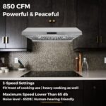 Vesta Arlington 850cfm Powerful 30” Under Cabinet Range Hood With Seamless Stainless Steel Body, Twin Turbo Motors, 3 Speed Touch Screen, Round Vent, Baffle Filters, LED Lights, and Oil Collector