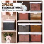 SNSLXH 18 Qt,3 Pack Stackable Plastic Storage Bins with lid,Foldable Closet Organizers Storage Box,Drawer Organizers for Clothes,Toys,Clear with Black