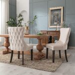 Velvet Dining Chairs Set of 2, Tufted Upholstered Wingback High-end Dining Kitchen Chair with Nailhead Solid Wood Legs, Contemporary Nikki Collection Modern Style,Beige
