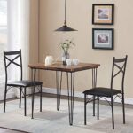 VECELO 3 Piece Kitchen Dining Room Table and Chairs Set for Dinette, Breakfast Nook, Farmhouse, Small Space, Modern Industrial Style, 2, Vintage Brown