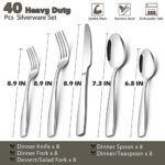 40-Piece Heavy Duty Silverware Set for 8, E-far Stainless Steel Flatware Cutlery Set, Thick Metal Tableware Eating Utensils Include Forks Spoons Knives, Square Edge & Mirror Polished, Dishwasher Safe