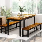 AWQM Dining Room Table Set, Kitchen Table Set with 2 Benches, Ideal for Home, Kitchen and Dining Room, Breakfast Table of 43.3×23.6×28.5 inches, Benches of 38.5×11.8×17.5 inches, Industrial Brown