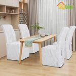 Easy-Going Jacquard Dining Chair Cover Full Length Parson Chair Cover with Tie Washable Chair Cover for Dining Room, Kitchen, Hotel,Restaurant, Ceremony Universal Size (4 pcs, White Vine)