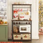 Bestier Bakers Rack with Wine Rack, 5-Tier Kitchen Microwave Oven Stand with Hutch and Side 8 Hooks Free Standing Kitchen Organizer Workstatio, Rustic Brown