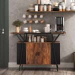 kepptory Kitchen Island with Storage, Farmhouse Kitchen Sideboard Buffet Cabinet with Goblet Holders & Adjustable Shelf, Bar Cabinet Kitchen Pantry Storage Cabinet for Dining Living Room