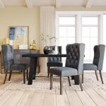 Elegant Classic 5-Piece Dining Room Table Set, Rectangular Table & 4 Upholstered Bronze Nailheads Decoration Dining Chairs with Wingback, Heavy Solid Wood Kitchen Dining Set for 4 (Espresso-60IN)