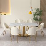 Montary 7 Piece Dining Table Set, Dining Table and Chairs Set, Dining Kitchen Table Set for 6, Marble Slate Dining Table with 6 Faux Leather Chairs for Kitchen, Dining Room