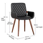 LUNLING Mid Century Modern Dining Chairs Set of 2 Accent Faux Leather Chair Bentwood Frame with Armrest,Upholstered Seat,Metal Legs,Adjustable Foot for Kitchen Dining Room Desk Chairs(Black W009)