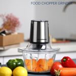 Meat Grinder Food Processor Chopper Electric Homeleader 8 Cup BPA-Free Glass Bowl Fast & Slow Speeds 4 Stainless Steel Blades Powerful 400W Pure Copper Motor for Vegetables, Lean Meat, Onion, Nuts, etc.