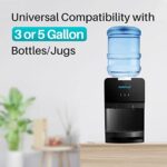 PUREPLUS Water Cooler Top Loading Countertop Water Cooler Dispenser, Hot & Cold Water, Child Safety Lock, Holds 3 or 5 Gallon Bottles, Compression Refrigeration Technology, Black