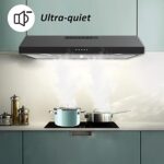 Black Range hood 30 inch, 300CFM Under Cabinet Range Hood with Ducted/Ductless Convertible Slim Kitchen Over Stove Vent, 3 Speed Exhaust Fan, LED Lights, Vent Hood with Charcoal Filter