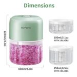 RUPOHU Wireless Electric Mini Food Choppers, Green Powerful Electric Garlic Chopper?Small Food Processor For Garlic Pepper Chili Onion Celery Ginger Meat with Spoon and Brush?100+250ml)