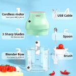 Electric Garlic Chopper, Tulevik 250ML Mini Portable Veggie Chopper, USB Rechargeable Garlic Grinder With Spoons and Brushes, Wireless Small Food Processor for Ginger, Chili, Meat, etc (Green)