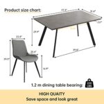 Mid-Century Dining Table Set of 4, 47.2” Modern Rectangular Table, Farmhouse MDF Slate Kitchen Table and Upholstered Faux Leather Chairs, 5-Piece Kitchen Dining Set(1 Table with 4 Grey Chairs)
