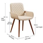 LUNLING Mid Century Modern Dining Chairs Set of 2 Accent Faux Leather Chair Bentwood Frame with Armrest,Upholstered Seat,Metal Legs,Adjustable Foot for Kitchen Dining Room Desk Chairs(Beige W009)