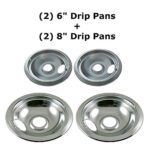 KITCHEN BASICS 101 316048413 and 316048414 Range Burner Chrome Drip Pans Replacement for Frigidaire Kenmore Electric Stove with Locking Slots – Includes 2 Small 6-Inch and 2 Large 8-Inch Pans, 4 Pack