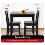 FDW 3 PCS Dining Table Set Wooden Kitchen Table Dining Table and Chairs for Saving Space Dinning Room Restaurant Pub,Dark Brown