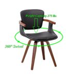LUNLING Dining Chairs Mid Century Modern 360°Swivel Black Faux Leather Accent Chairs with Wooden Frame Upholstered Seat Wood Legs for Kitchen Dining Room Desk Chairs(W007)