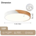 Vikaey Modern Dimmable LED Ceiling Light, Minimalist Wood Style Flush Mount Ceiling Light Fixture, Round Shade Lighting Lamp with Acrylic for Bedroom Living Room Dining Room Laundry, White(15.8”)