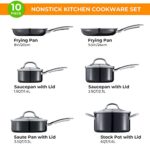 Nonstick Cookware Set 10 Piece, Induction Pots and Pans Set Non Stick, Frying Pan Set for First or New Apartment, Dishwasher Safe Cooking Pans for Cooking, Suitable for All Stoves, Black