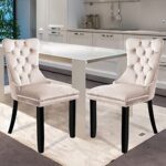 Wonder Comfort Velvet Upholstered with Nailhead Back and Ring Pull Trim Solid Wood Dining Chairs Set of 2, Beige