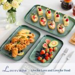 LOVECASA Large Serving Platters Set, 15″/13″/11″ Turkey Platter Set of 3 Oven Safe, Rectangular Ceramic Platters for Serving Food, Serving Trays for Thanksgiving Entertaining Party, Green