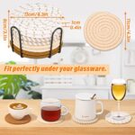 Mckanti 8 Pcs Drink Coasters with Holder, 4 Colors Absorbent Coasters for Drinks, Minimalist Cotton Woven Coaster Set for Home Decor Tabletop Protection Suitable for Kinds of Cups, 4.3 Inches.(NO.2)
