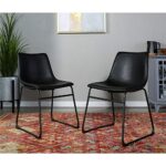 Walker Edison Douglas Urban Industrial Faux Leather Armless Dining Chairs, Set of 2, Black