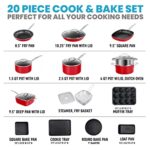 Granitestone Red Pots and Pans Set, 20 Piece Complete Cookware & Bakeware Set with Ultra Nonstick Durable Mineral & Diamond Surface, Stainless Stay Cool Handles Oven & Dishwasher Safe, 100% PFOA Free