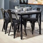 Yaheetech 4pcs Metal Dining Chairs with PU Leather Seat High Back Soft Cushioned Industrial Classic Iron Chairs Chic Dining Bistro Cafe Coffee Chair 18 Inch Black