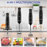 Howork 1000W Immersion Hand Blender, 4-in-1 Multifunctional 2 Speed Stainless Steel Handheld Stick Blender, Titanium Cross Blade, 600ml Mixing Beaker and 500ml Food Processor, Egg Whisk Attachment, Dishwasher Safe, Black
