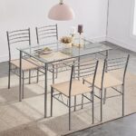 VECELO Kitchen Dining Room Table and Chairs for 4, 5-Piece Dinette Sets, Space Saving, Burnished Silver