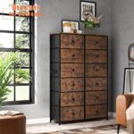 EnHomee 12 Drawer Dresser, Tall Dressers for Bedroom, Large Fabric Dressers & Chests of Drawers for Bedroom Living Room Closet Dresser with Wood Top and Metal Frame, Rustic Brown, 34.6″Wx11.8″Dx52.3″H