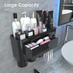 iHave Toothbrush Holder for Bathroom Storage, 3 Cups Toothbrush Holder Wall Mounted with Toothpaste Dispenser Bathroom Set, Large Capacity Tooth Brushing Holder Bathroom Organization and Storage