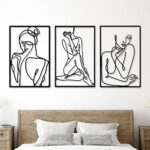 6 Pieces Black Metal Wall Decor Metal Minimalist Abstract Woman Wall Art Modern Minimalist Decor Aesthetic Female Hanging Art Large Single Line Wall Sculptures for Home Bedroom Living Room Bathroom