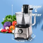 Magiccos 14-Cup French-Fry-Cutter Storage-Drawer Food-Processors – Large Feed Chute, Built-in Storage Drawer, Cheese Shredding, Meat Chopping, Shredding and Slicing, Mixing and Doughing, for Home Use